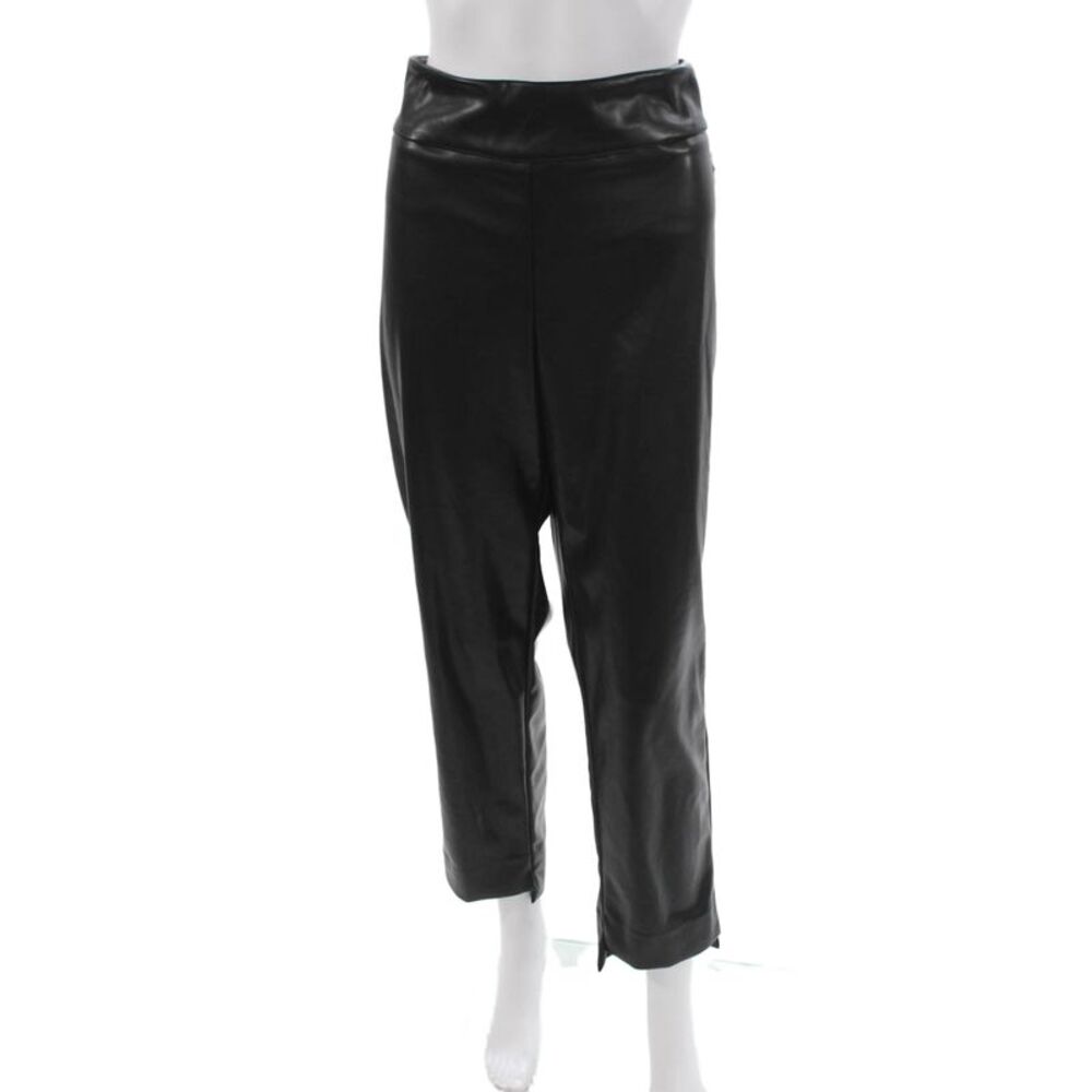 Estelle & Finn Women Black Faux Leather Ankle Pants Pull On Size 12